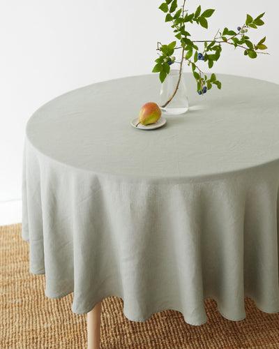 Runde Leinentischdecke in natürlichem Gingham
