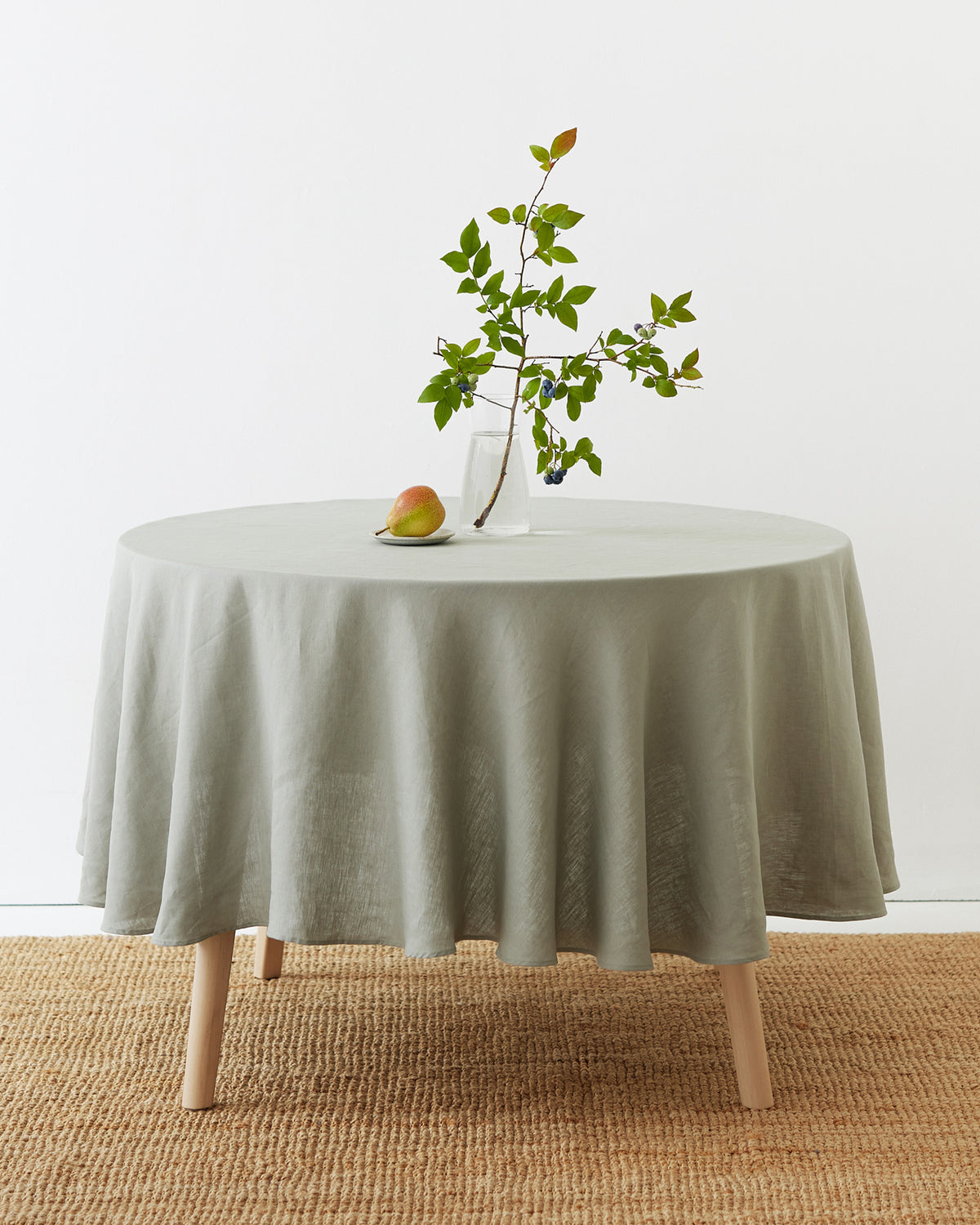 Runde Leinentischdecke in natürlichem Gingham