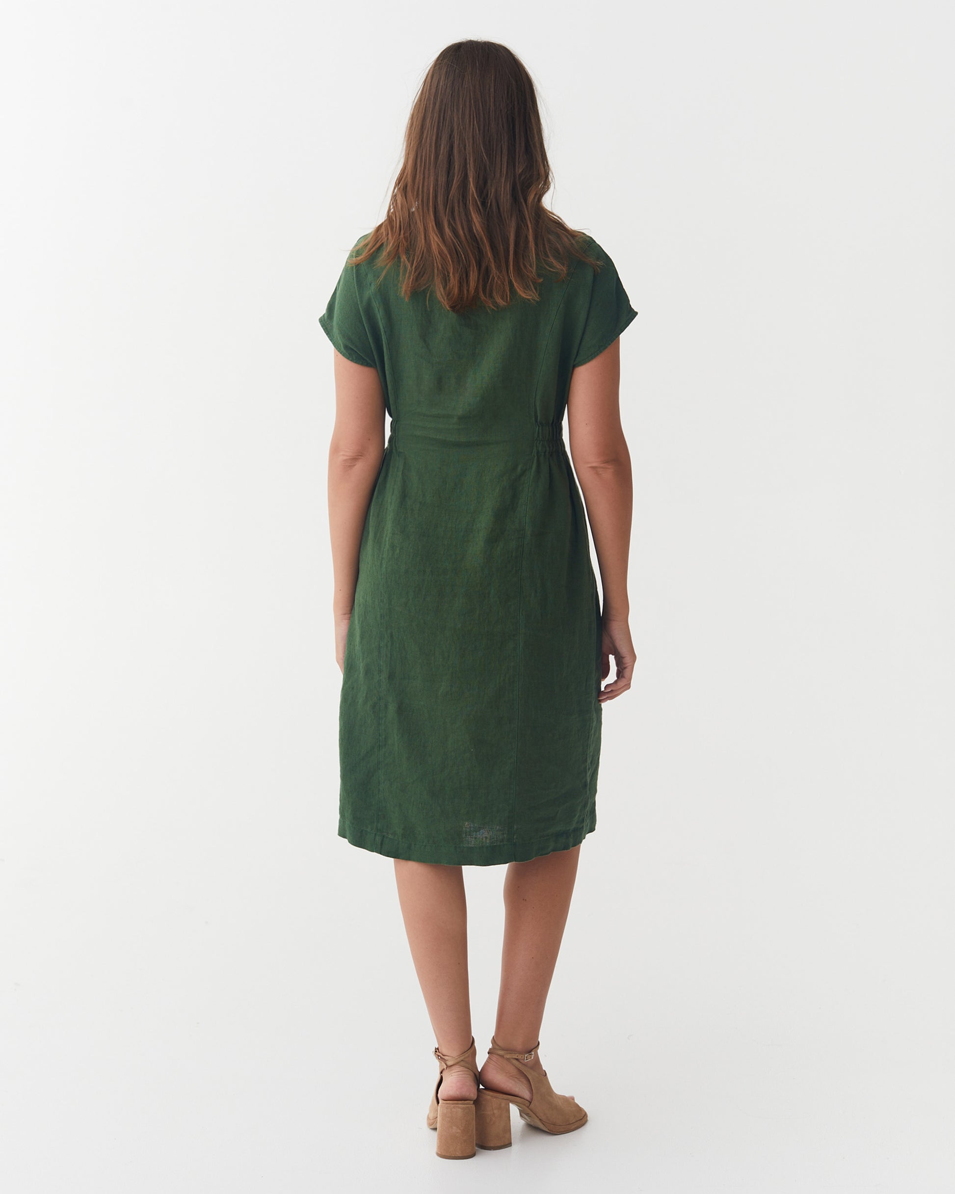 Cap Sleeve Linen Dress SAGUARO in Deep green Cap Sleeve Linen Dress SAGUARO in Deep green