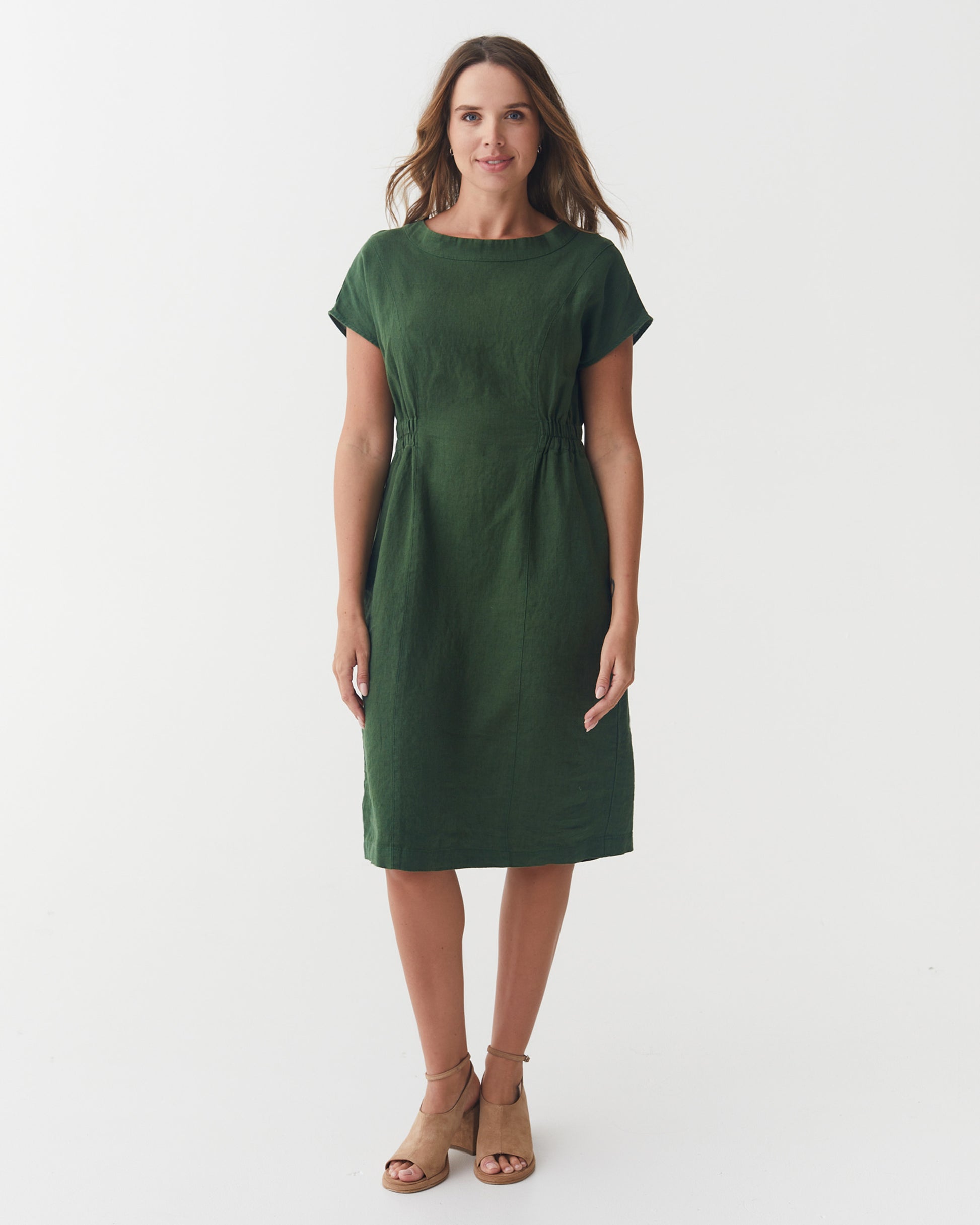 Cap Sleeve Linen Dress SAGUARO in Deep green | MagicLinen L Cap Sleeve Linen Dress SAGUARO in Deep green | MagicLinen L