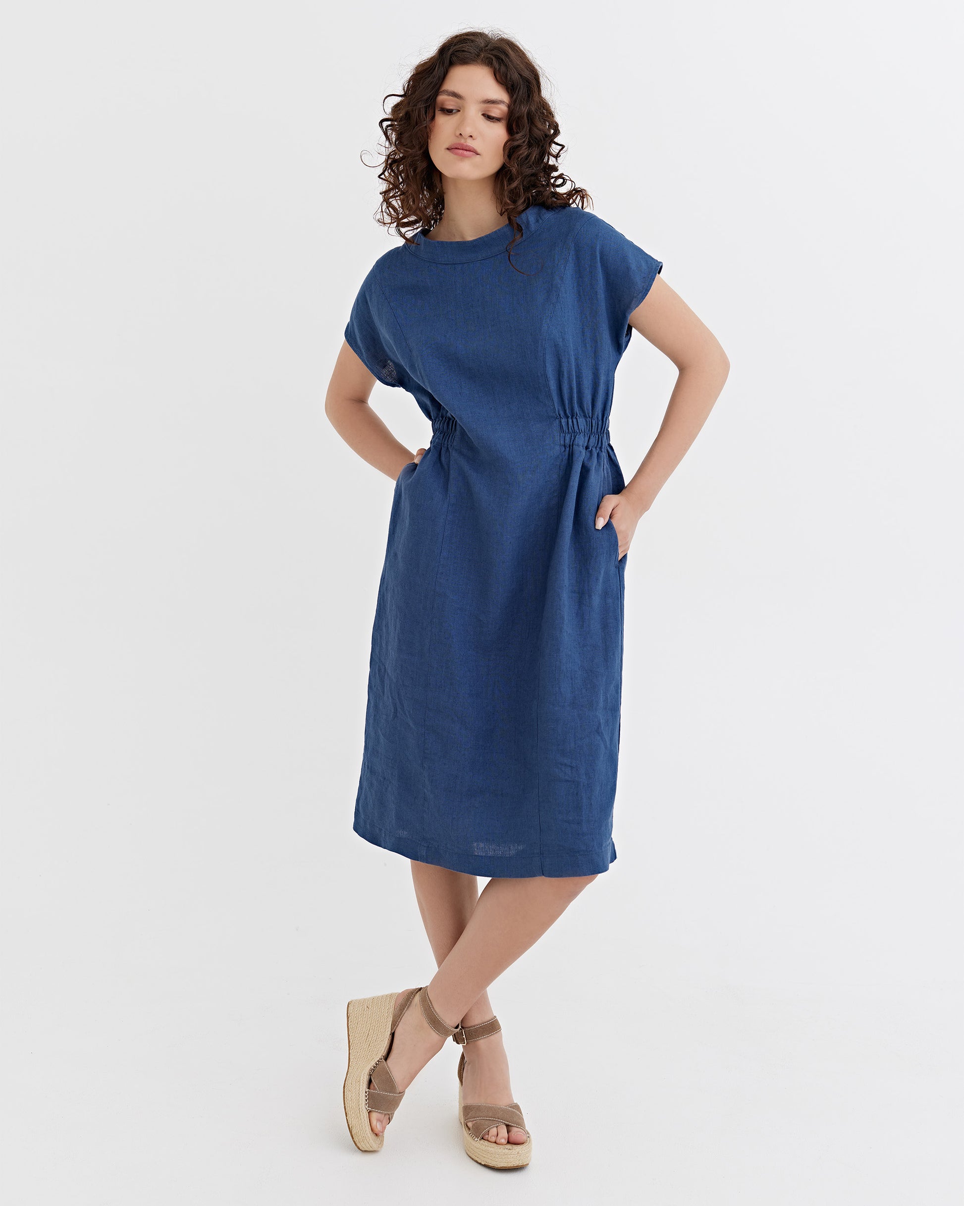 cap sleeve linen dress Cap Sleeve Linen Wrap Dress - Elegant Casual Linen Dress