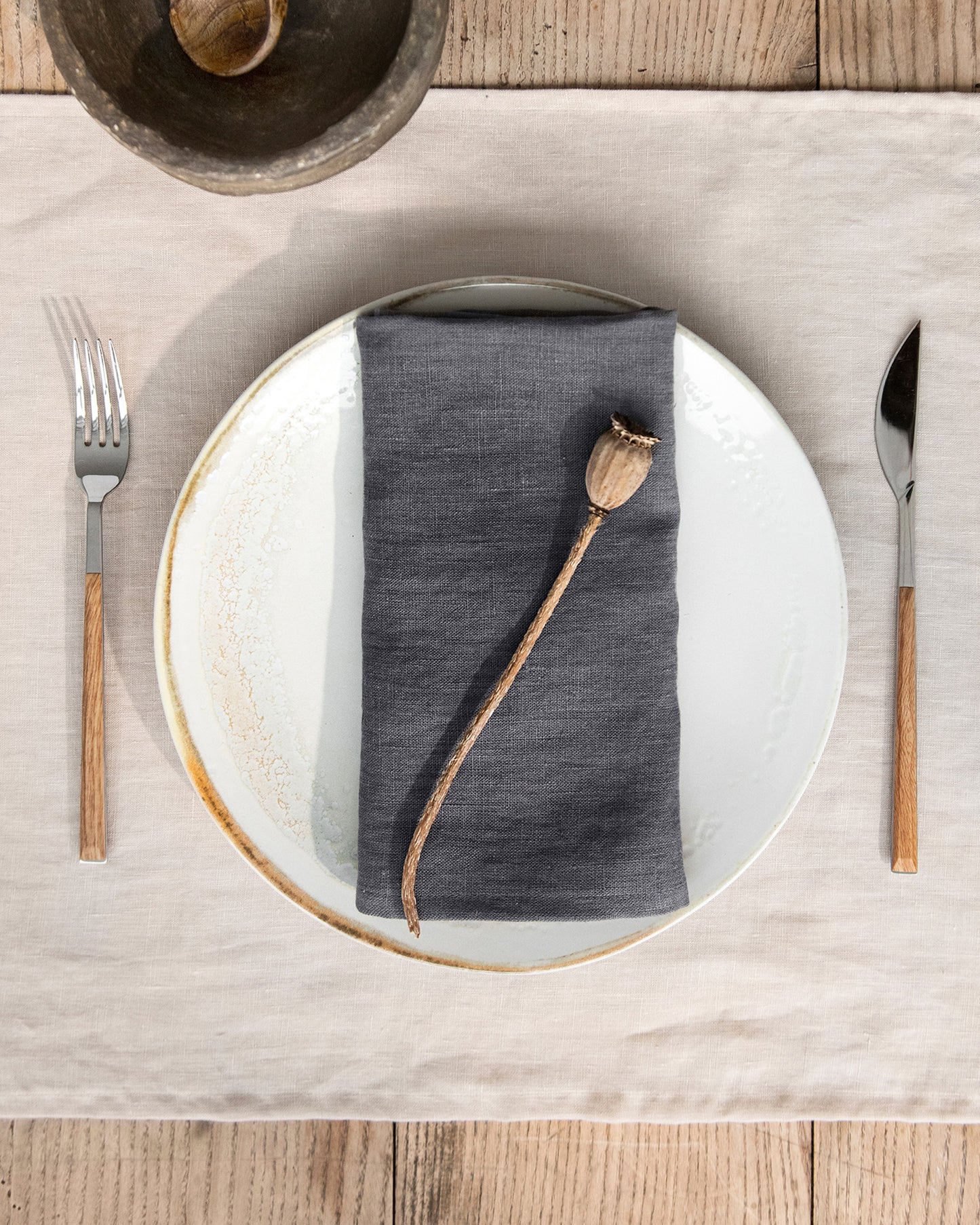 Anthrazitgraues Leinenservietten-Set mit 2 Stück