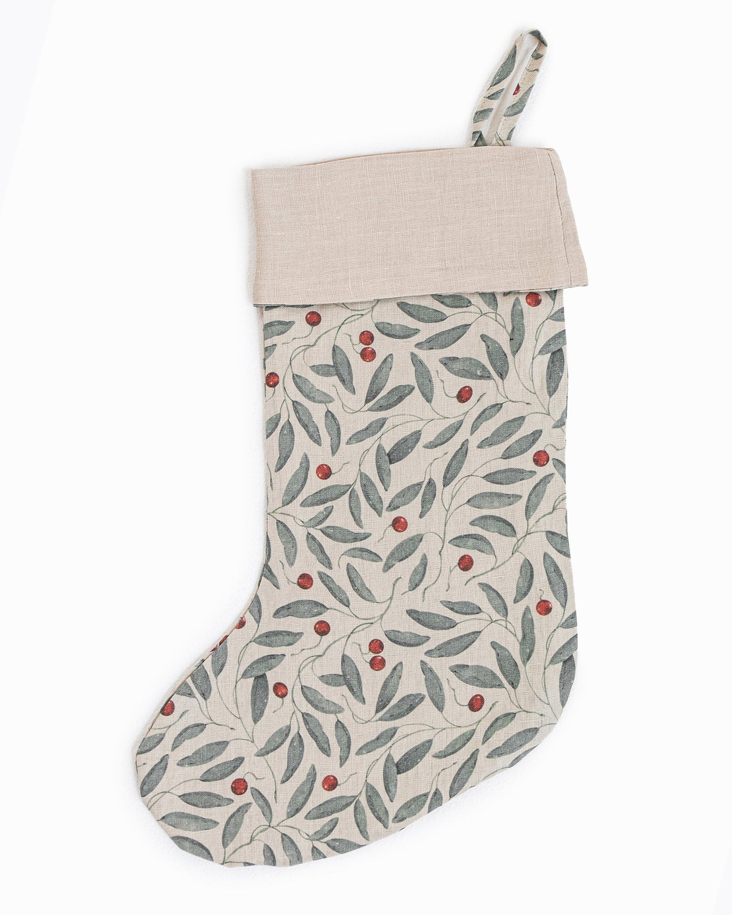 Christmas Stocking in Mistletoe print- MagicLinen