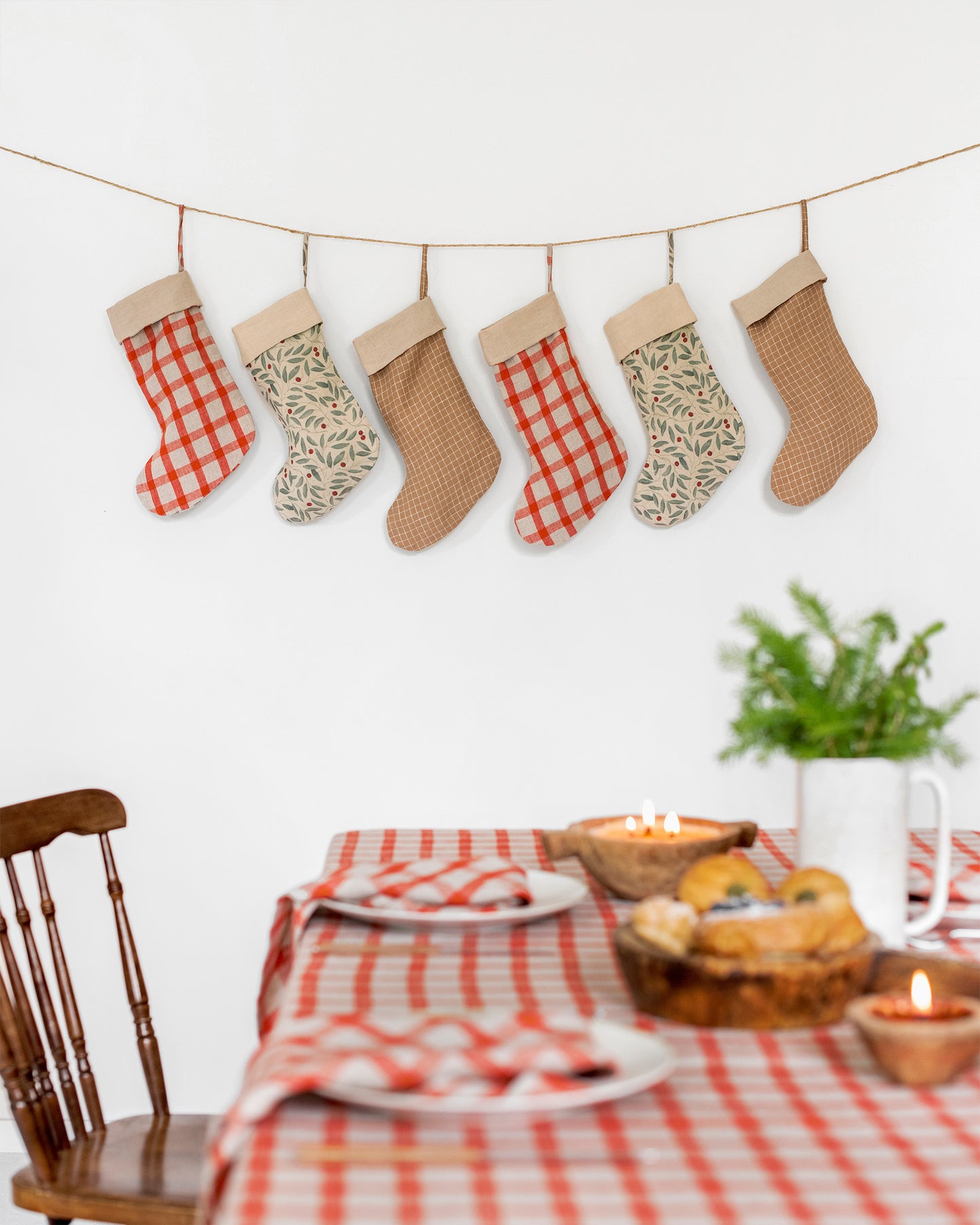 Christmas Stocking in Mistletoe print- MagicLinen