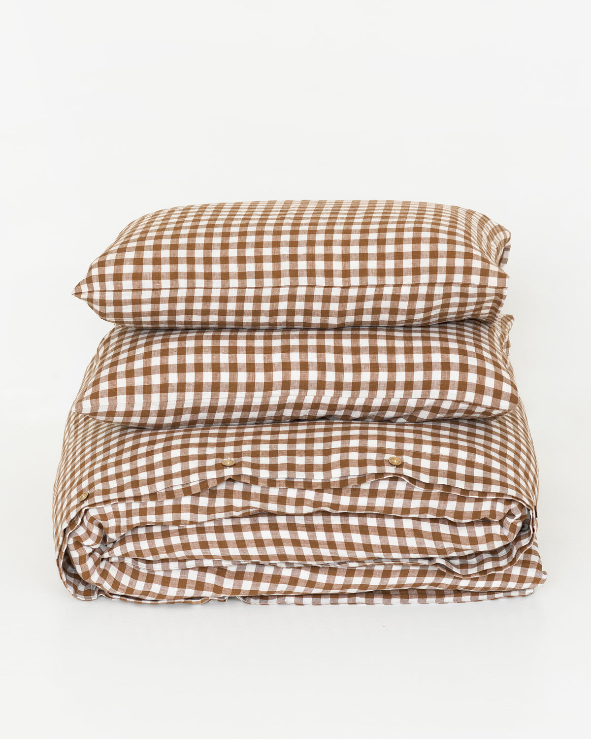 Cinnamon gingham linen duvet cover set