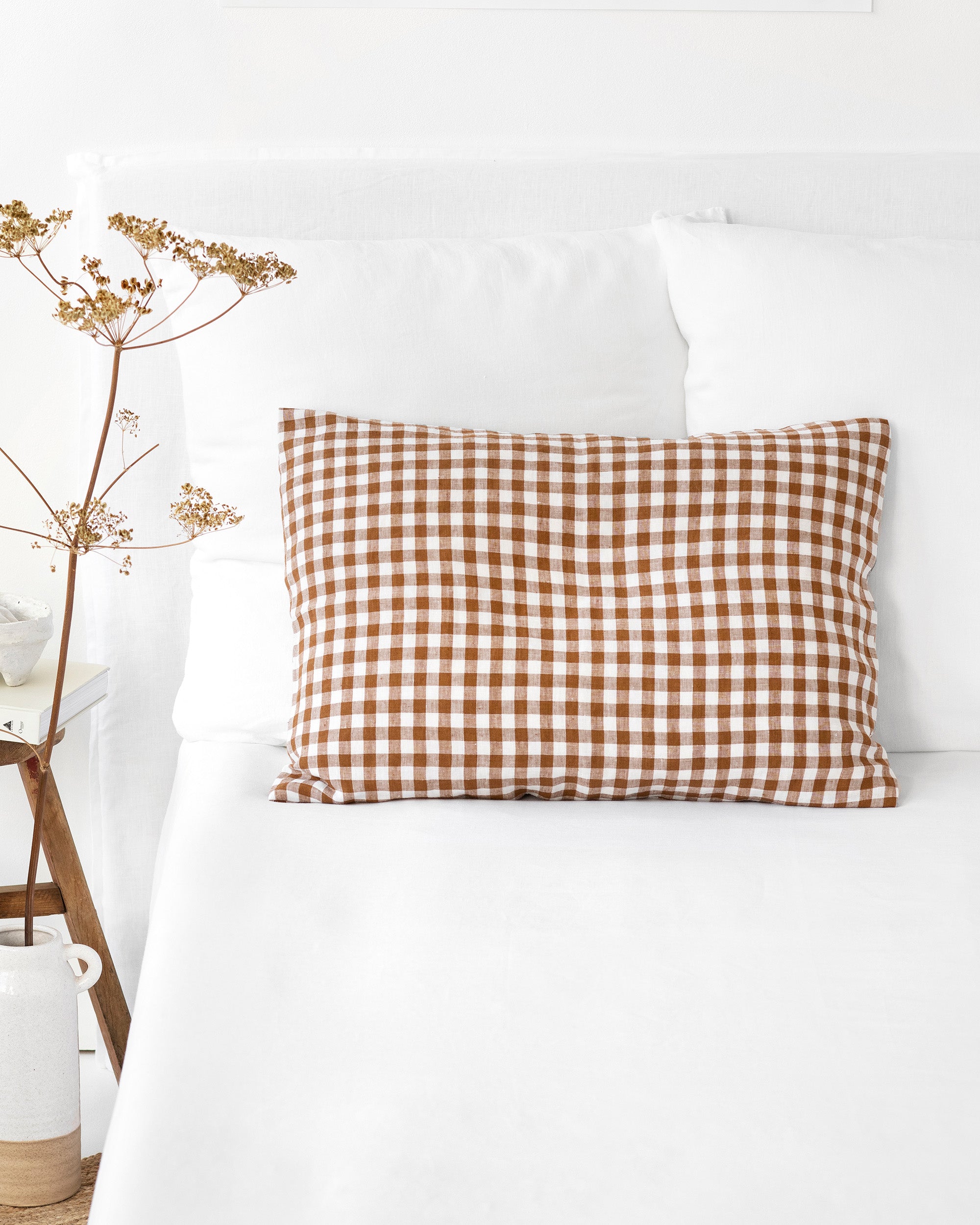 Cinnamon Gingham Linen Pillowcase MagicLinen