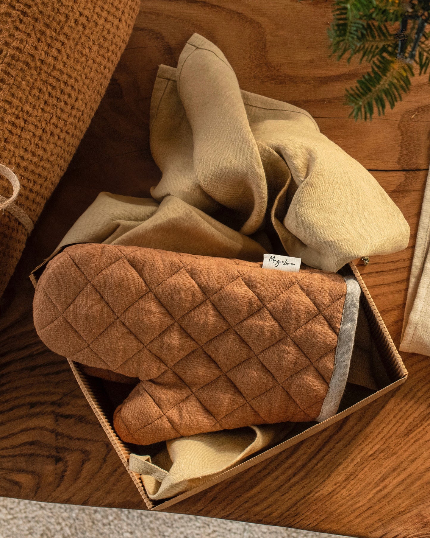 Ofenhandschuh aus Leinen (1 Stück) in Zimt