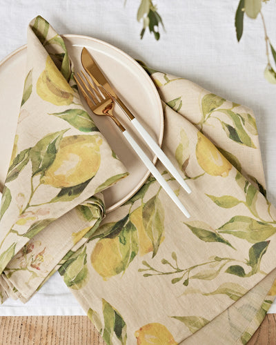 Citrus garden print on natural Linen Napkin Set | MagicLinen