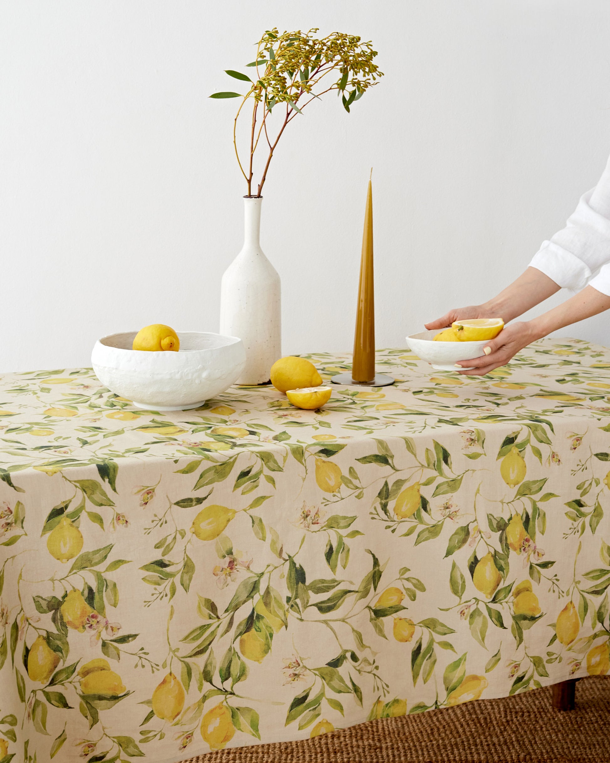 Citrus garden print on natural linen tablecloth | MagicLinen