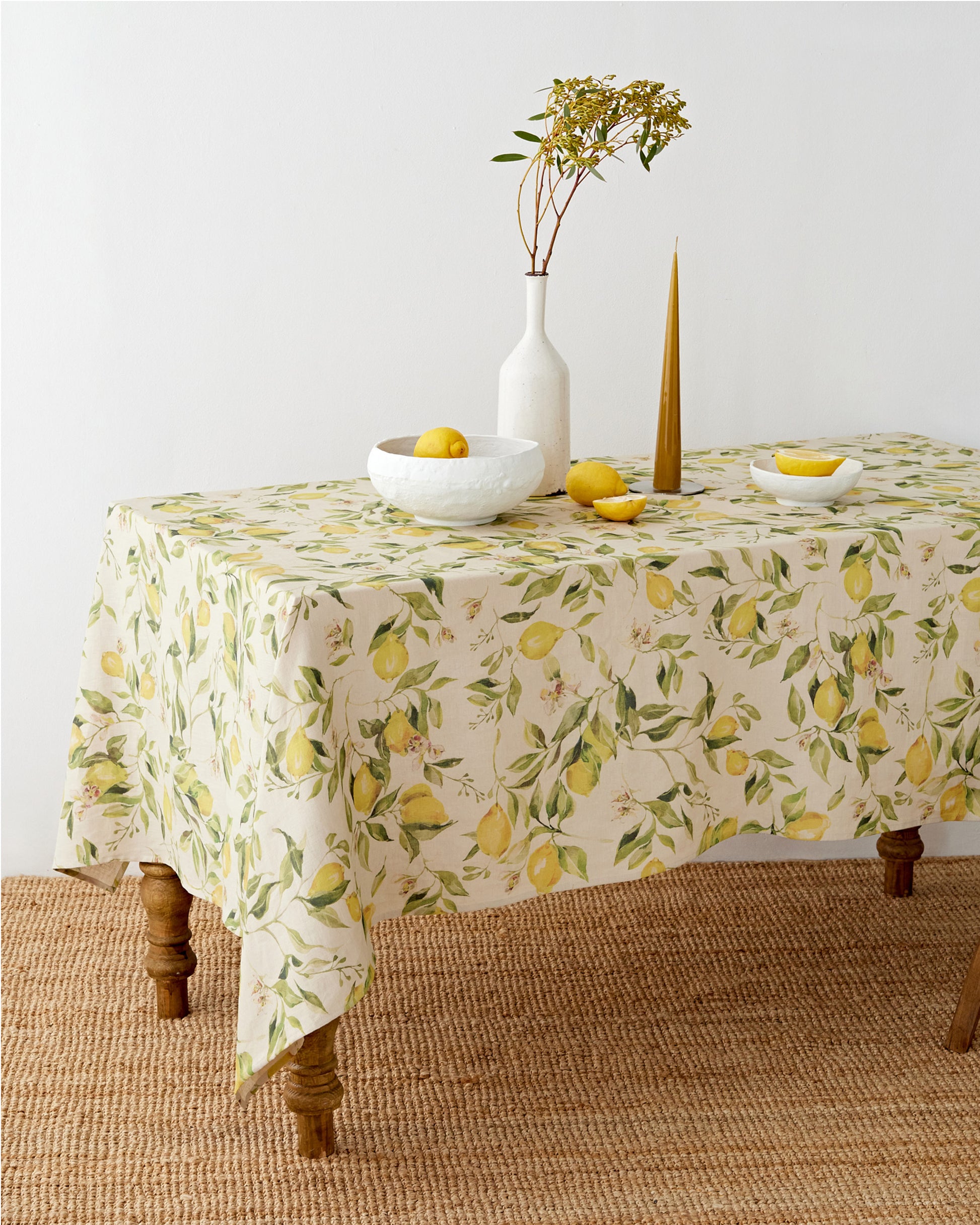 Citrus garden print on natural linen tablecloth | MagicLinen