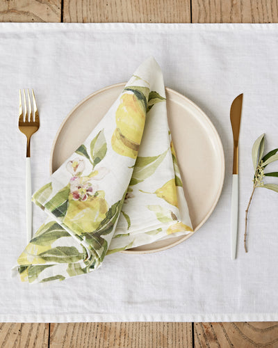 Citrus garden print on white Linen Napkin Set | MagicLinen