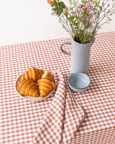 Clay gingham Linen Tablecloth | MagicLinen