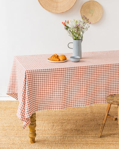 Clay gingham Linen Tablecloth | MagicLinen