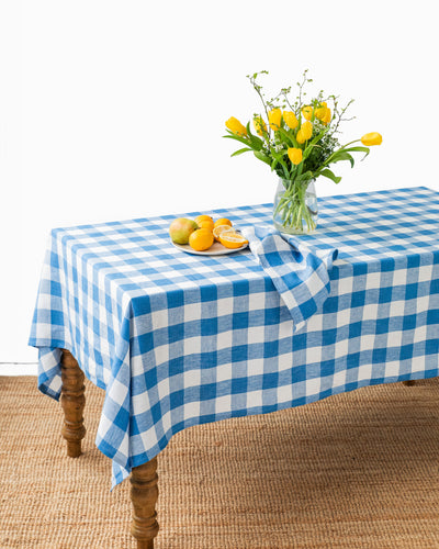 Cobalt blue gingham linen tablecloth - MagicLinen
