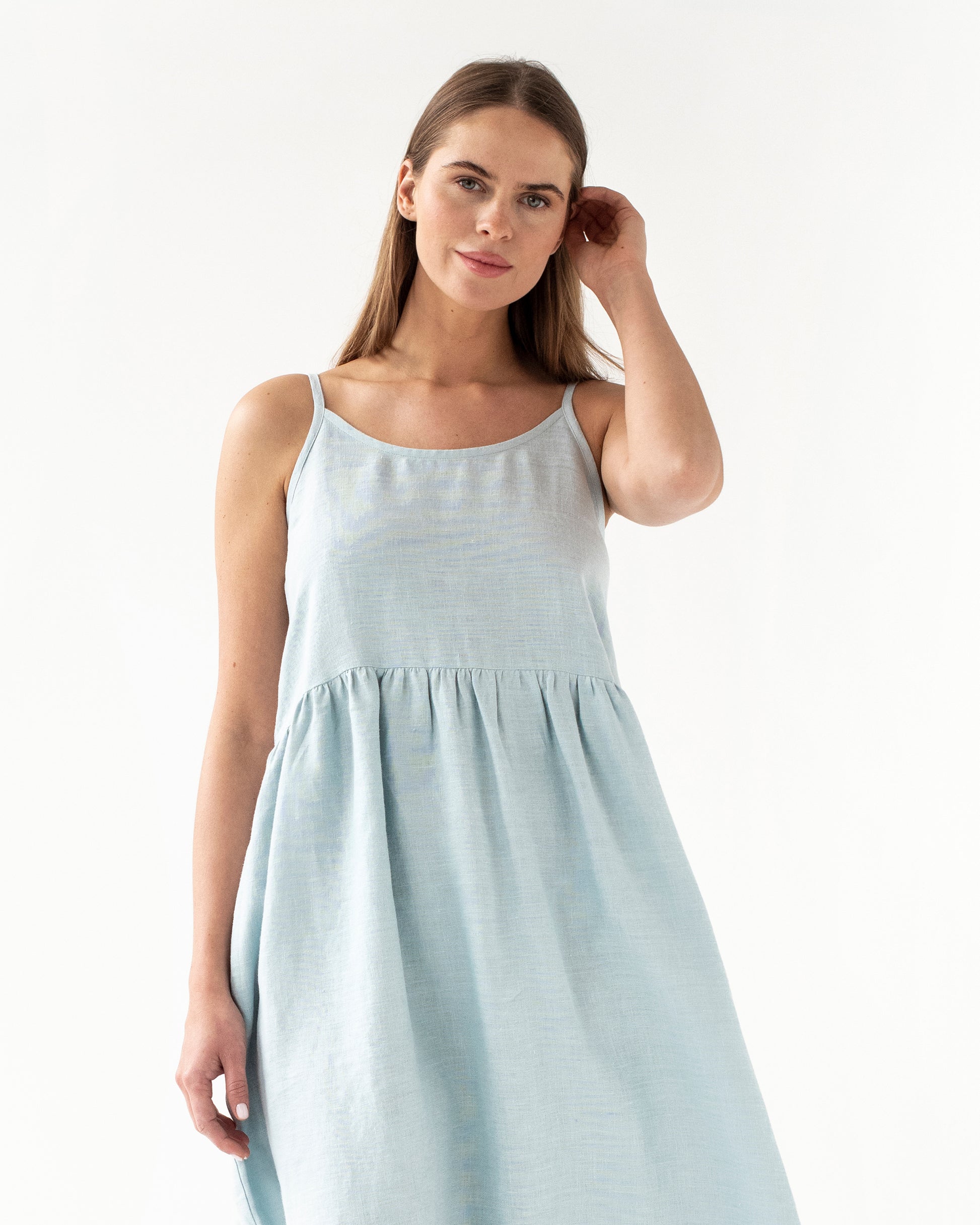 Color-block linen dress CETARA dusty blue - MagicLinen