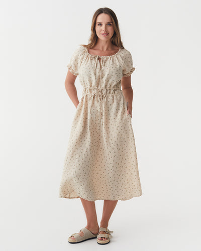 Cottagecore Linen Dress BAWAH in Ditsy Rose | MagicLinen modelBoxOn