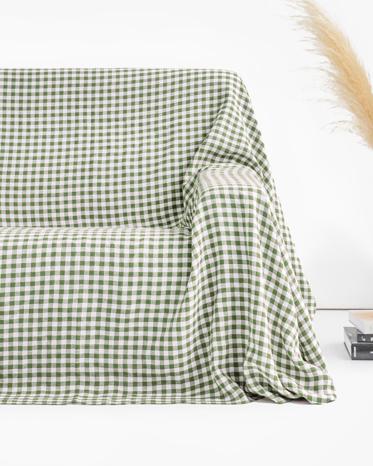 Leinen-Sofabezug in Waldgrün Gingham