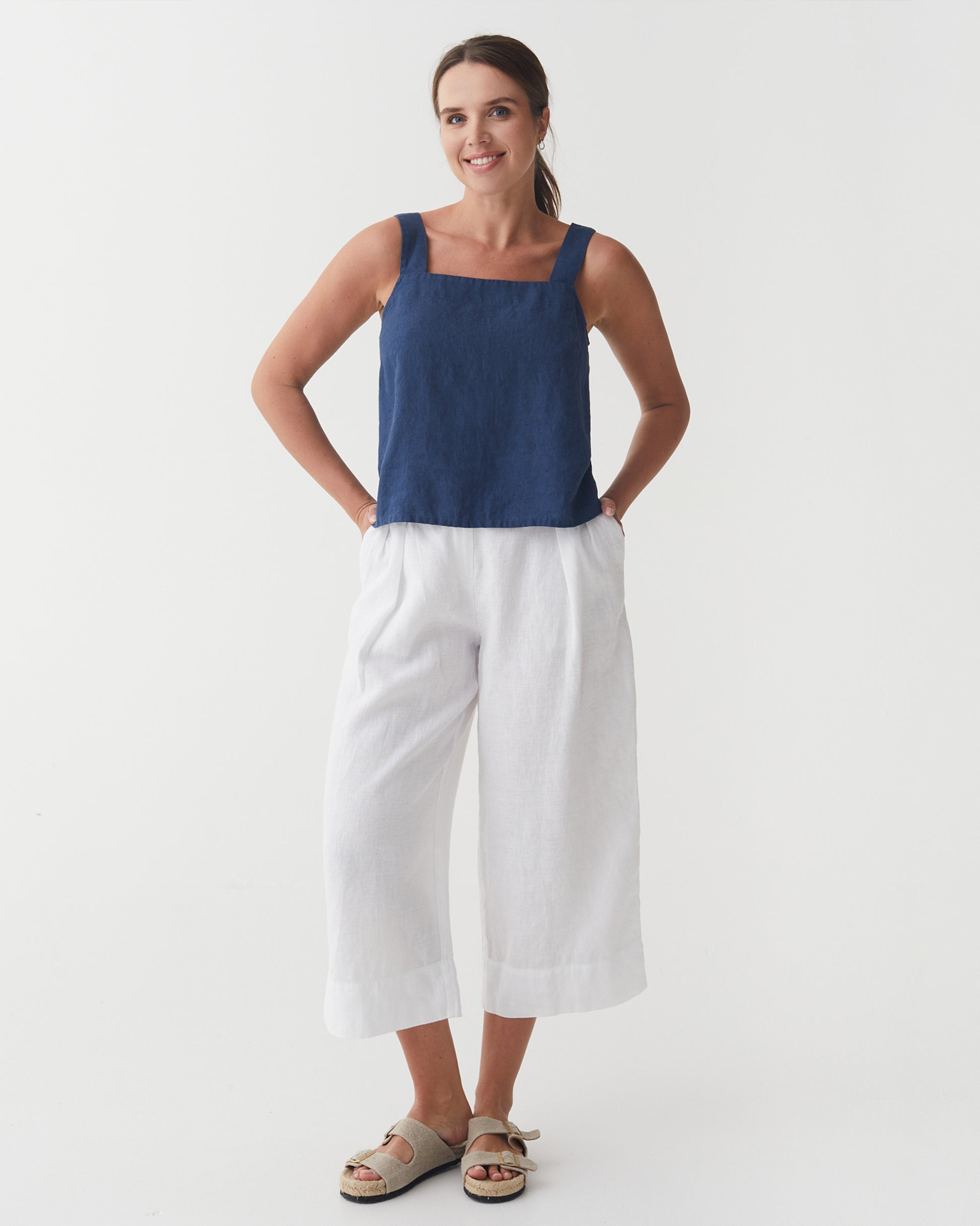 Cropped Linen Pants ISCHIA in White | MagicLinen