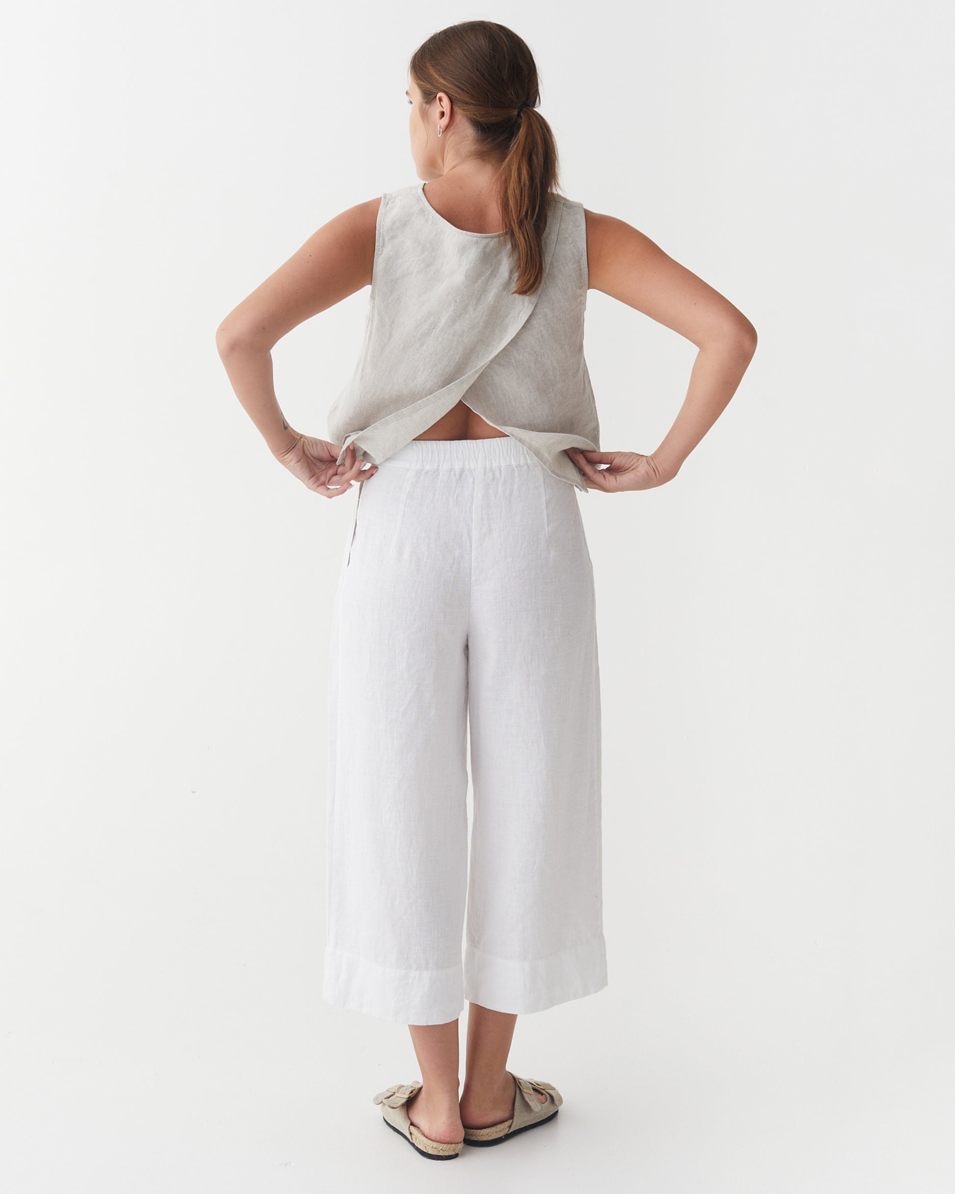 Cropped Linen Pants ISCHIA in White | MagicLinen