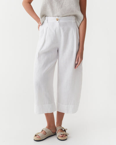 Cropped Linen Pants ISCHIA in White | MagicLinen modelBoxOn