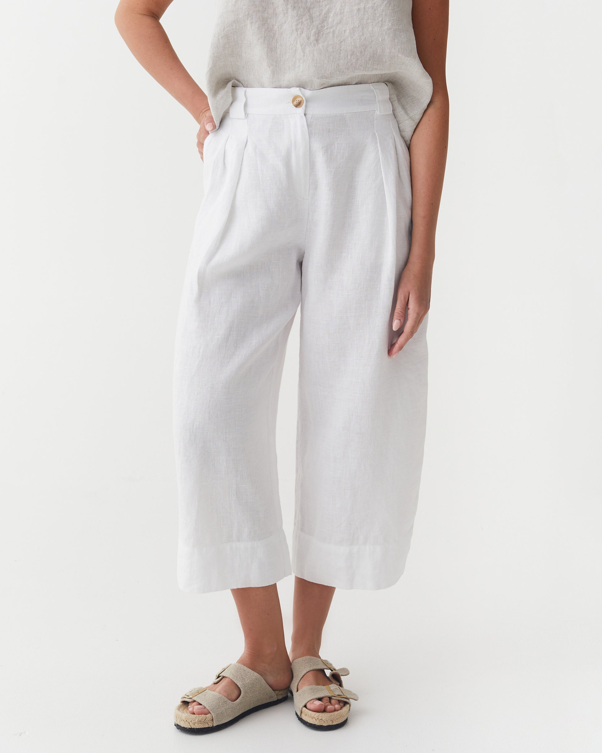 Cropped Linen Pants ISCHIA in White | MagicLinen