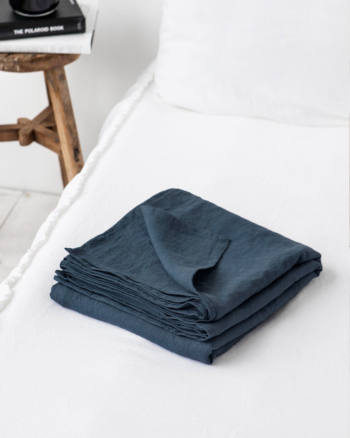 Deep navy blue linen flat sheet