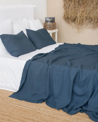 Deep navy blue linen sheet set (4 pcs)