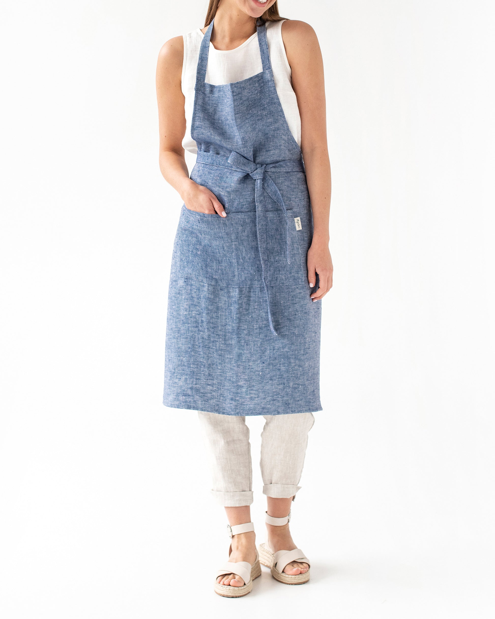 Bib Linen Apron in Denim | MagicLinen