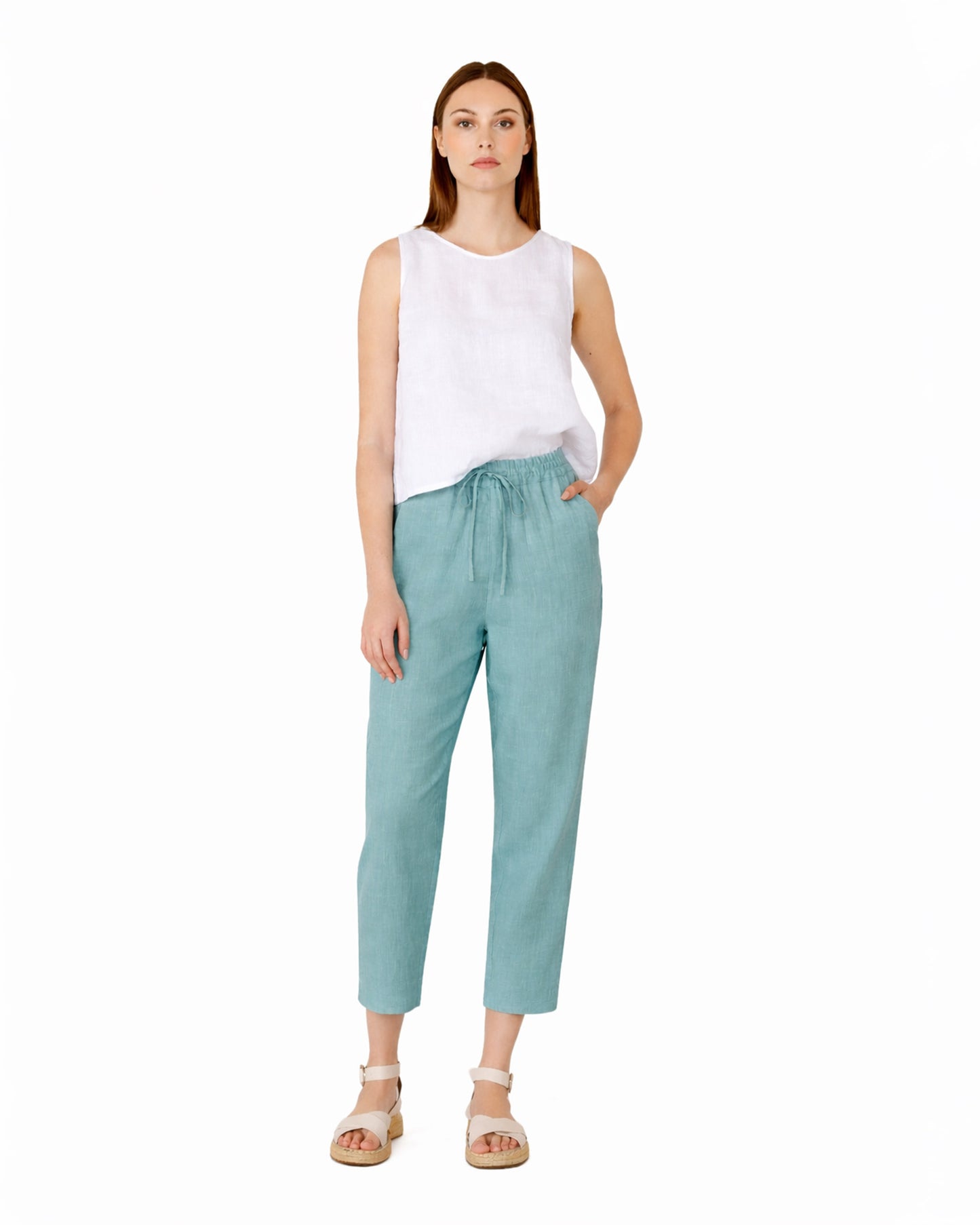Linen pants DOMME in Teal blue
