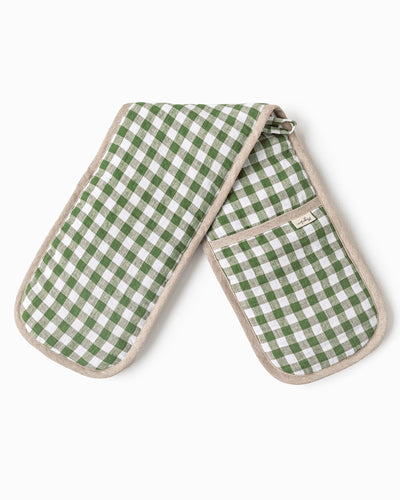 Double oven mitt (1 pcs) in Forest green gingham