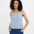 MagicLinen Cobalt Blue Stripes Sleeveless Linen Top DOURO, 100% European flax linen 160 gsm plain weave  modelBoxOn