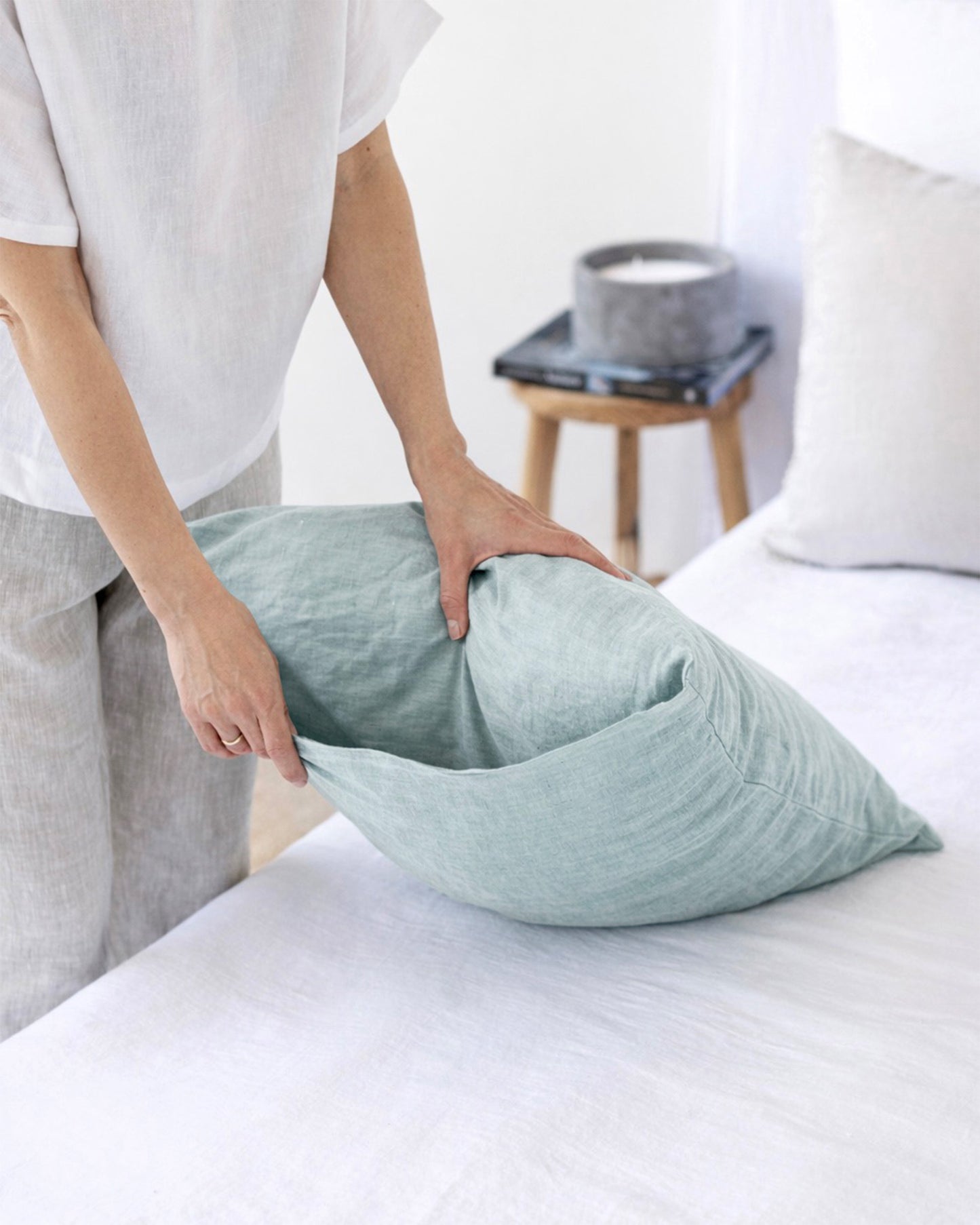 Dusty blue linen pillowcase