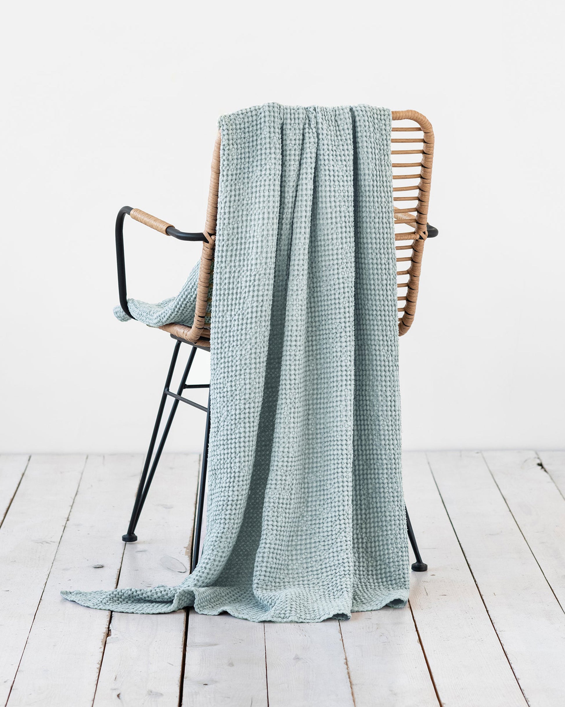 Dusty Blue Waffle Throw Blanket | MagicLinen