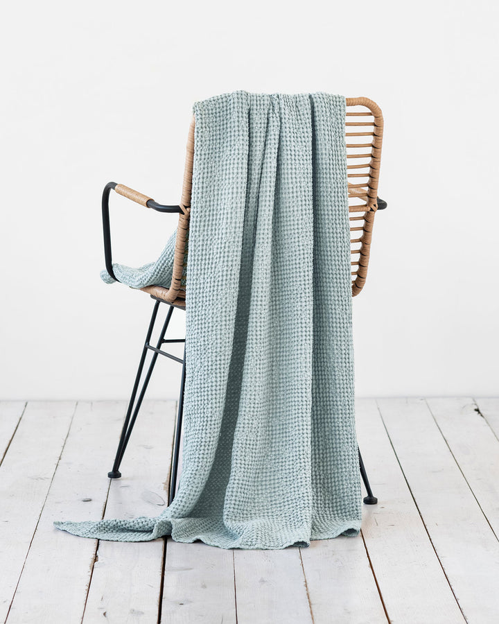 Dusty Blue Waffle Throw Blanket | MagicLinen