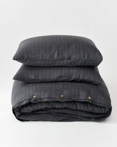 Charcoal windowpane linen duvet cover set (3 pcs)