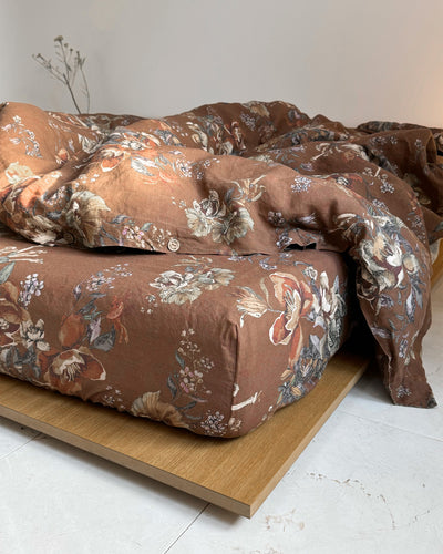 Heritage garden print linen fitted sheet