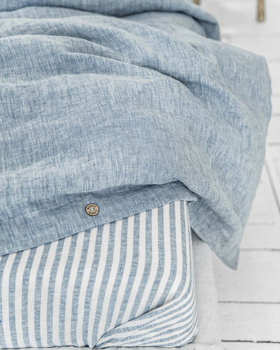 Striped in blue linen flat sheet