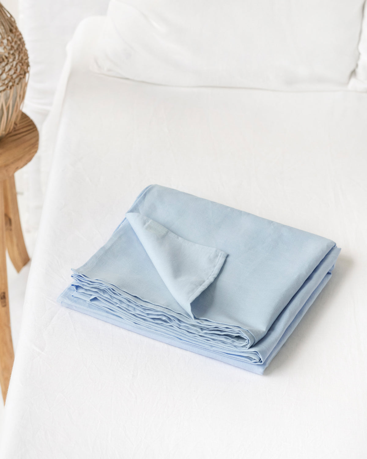 Sky blue linen cotton flat sheet
