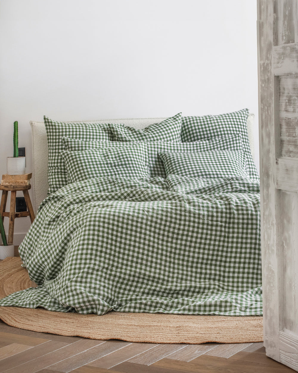 Forest Green Gingham Linen Duvet Set | MagicLinen