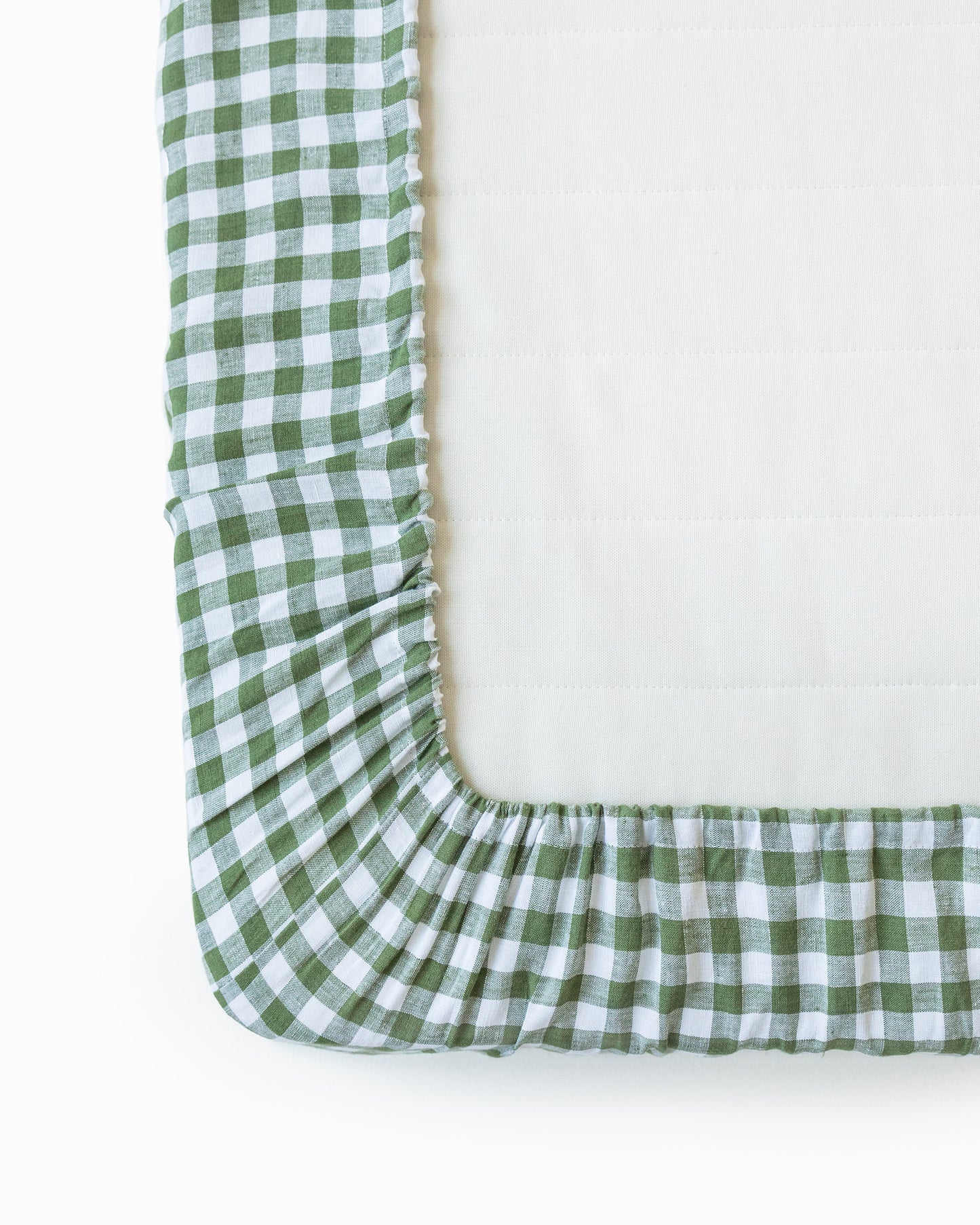 Forest green gingham linen fitted sheet - MagicLinen