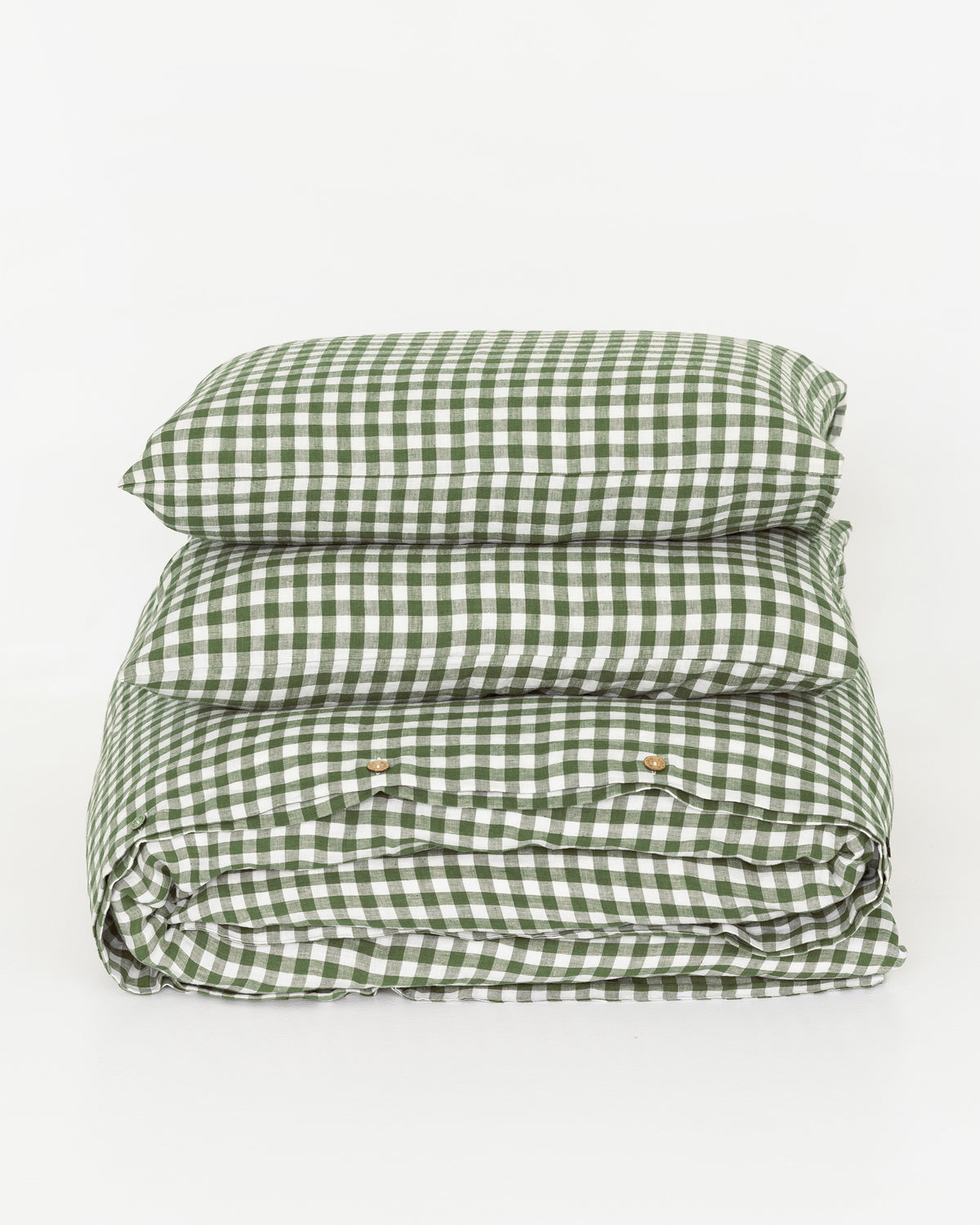 Forest green gingham linen duvet cover set