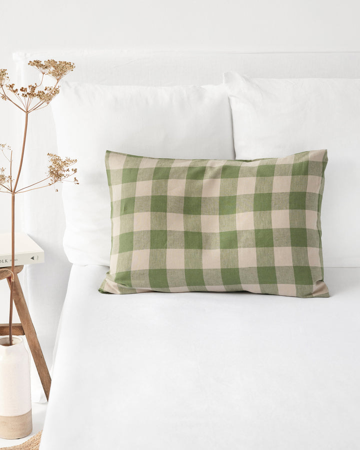Forest green gingham linen pillowcase - MagicLinen