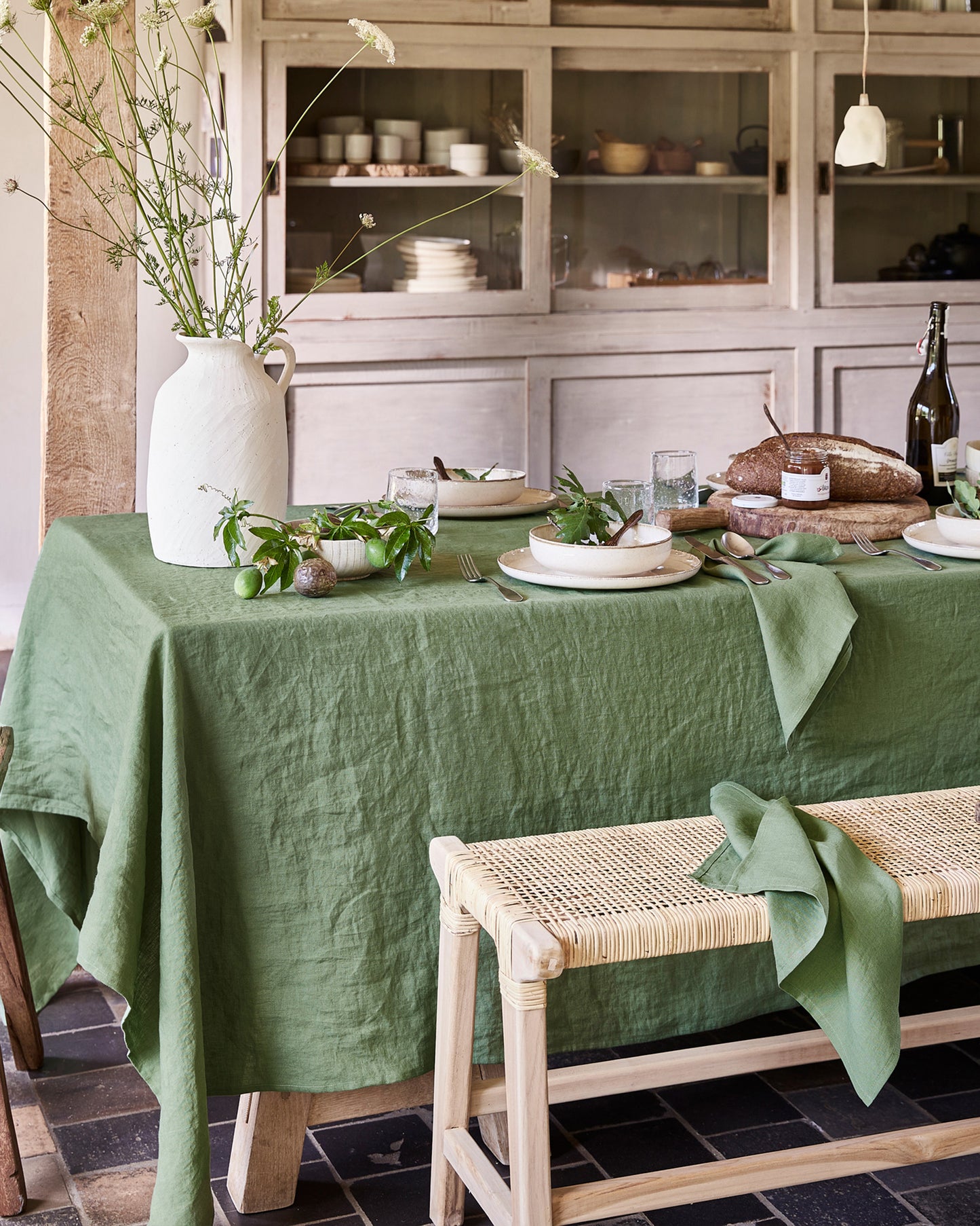 Forest green linen napkin set of 2