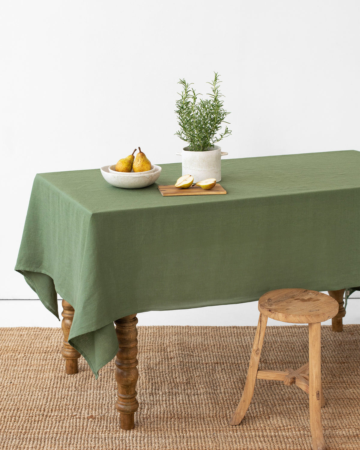 Forest green linen tablecloth