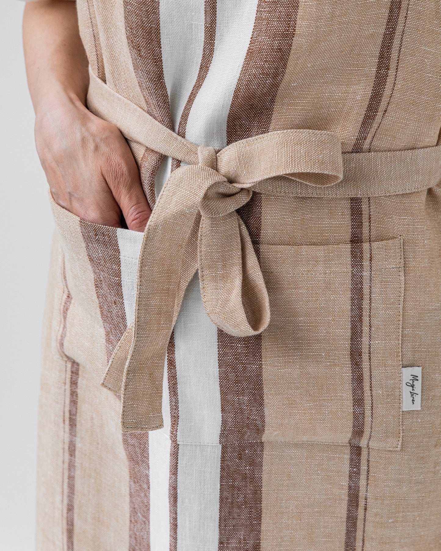 Linen bib apron in French stripe - MagicLinen