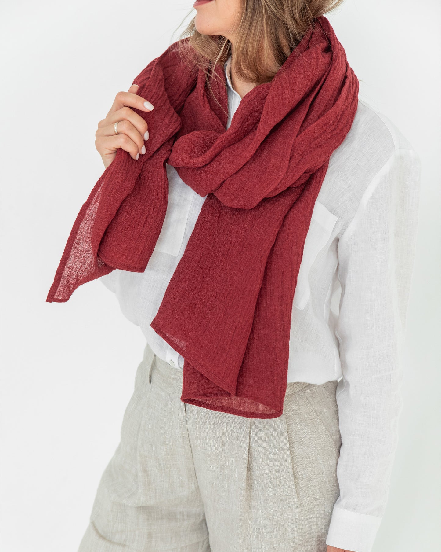 Gauze linen scarf in Burgundy red | MagicLinen