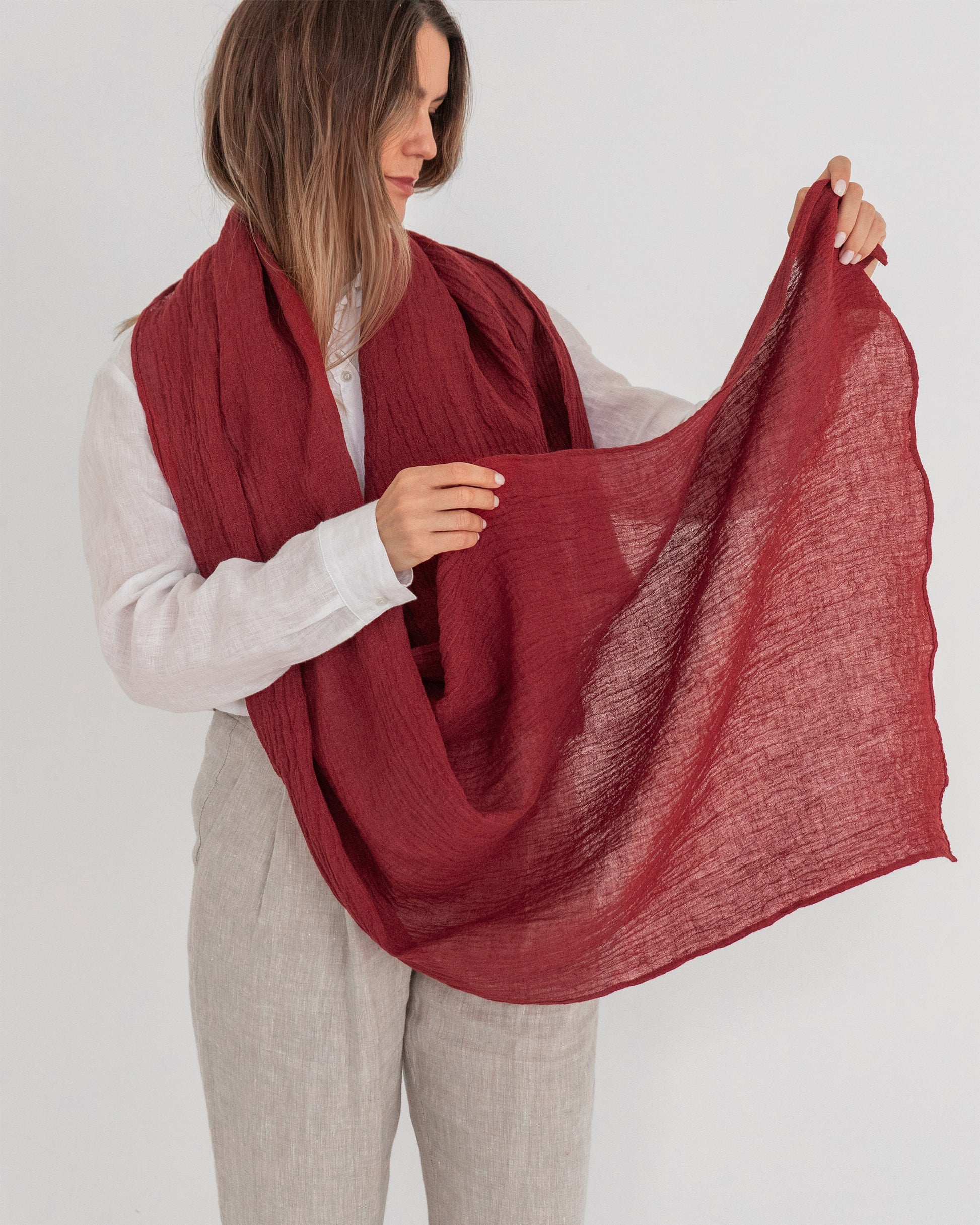 Gauze linen scarf in Burgundy red | MagicLinen