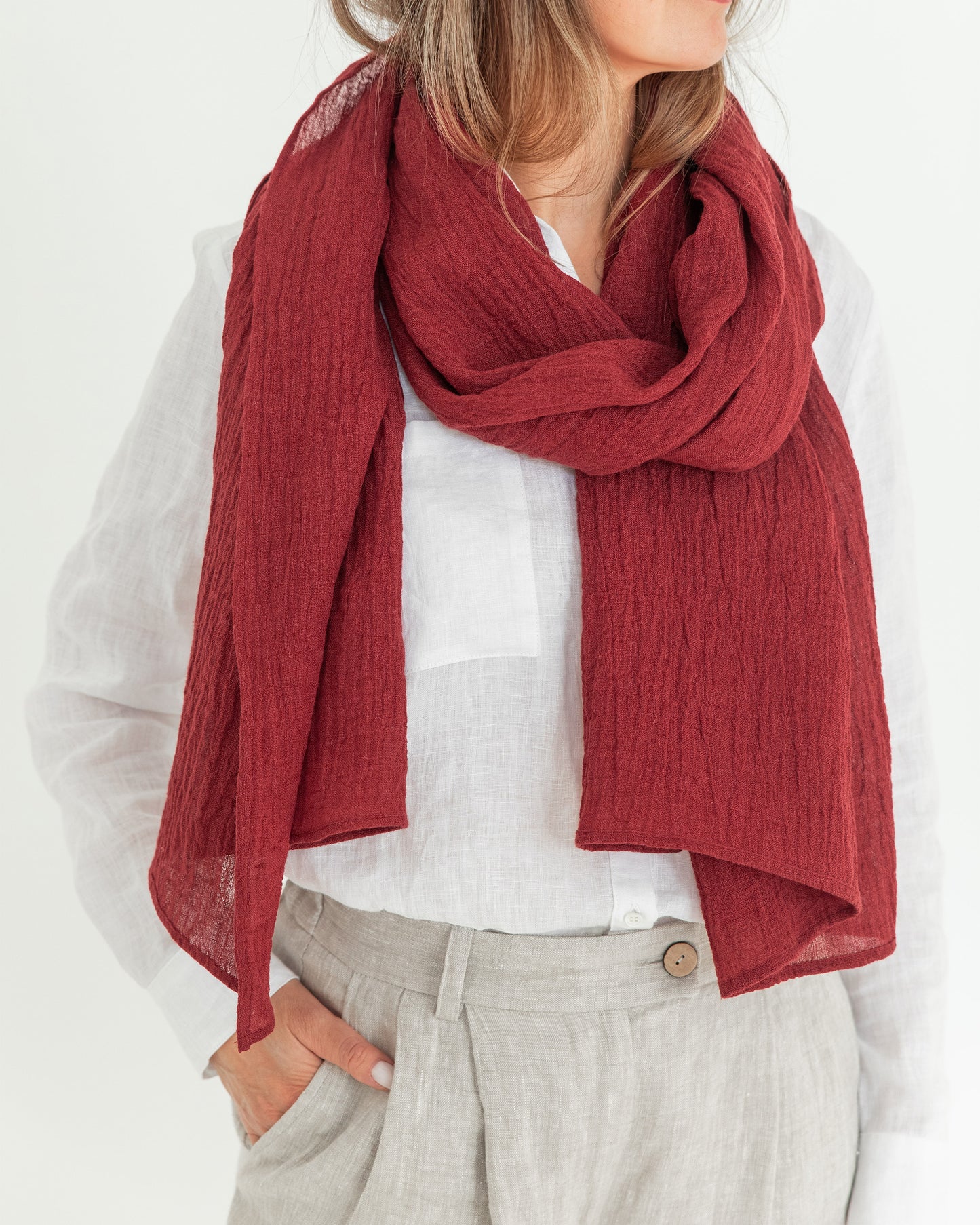 Gauze linen scarf in Burgundy red | MagicLinen