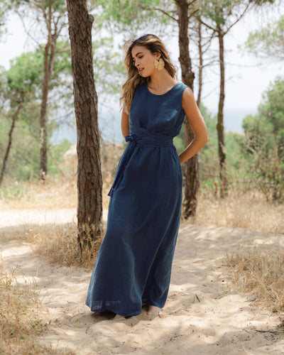 Long linen dress BORACAY in Gray blue