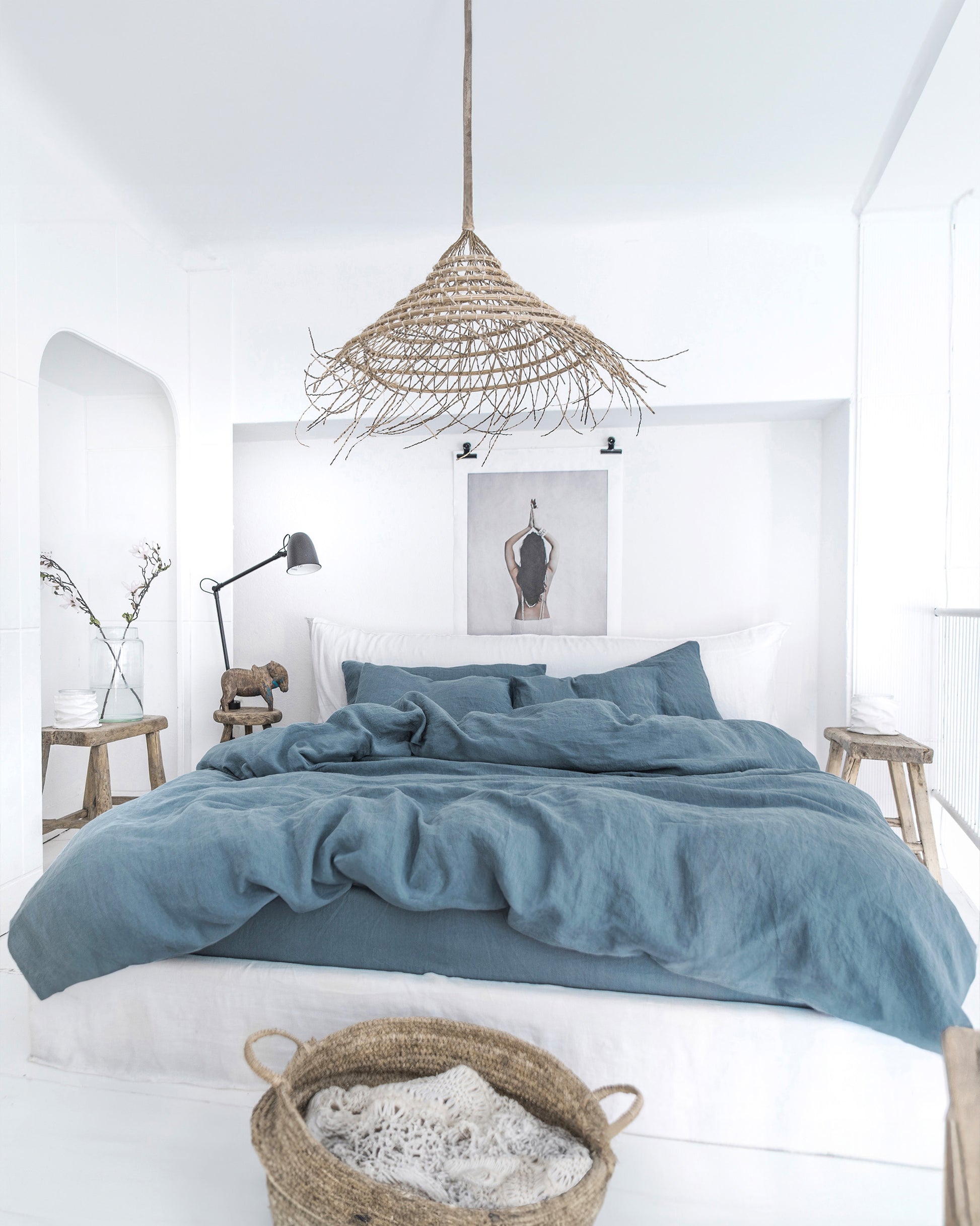 Grey Blue Linen Duvet Set | MagicLinen